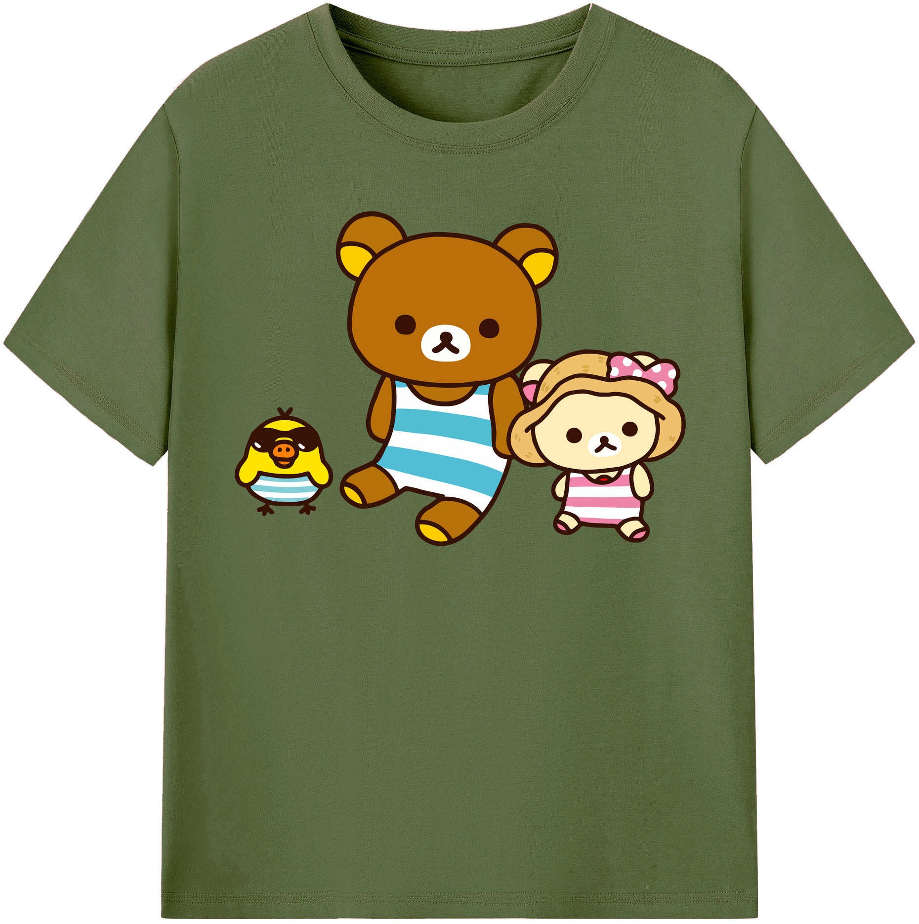 （画像用） リラックマ リラックマ キイロイトリ Rilakkuma Korilakkuma Kiiroitori 綿100％半袖Tシャツ（フロントプリント）